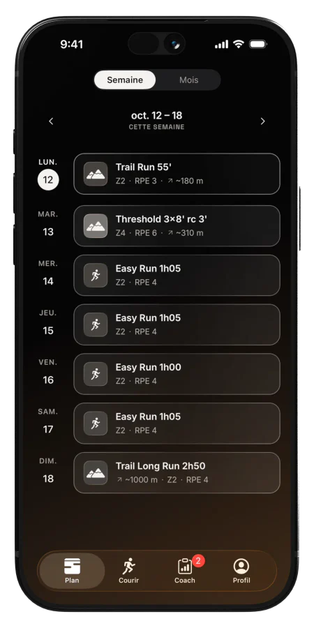 L’onglet Plan d’Uptrail sur un iPhone